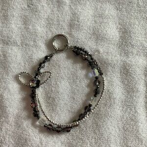 Elegant Black and Silver Beaded phone chain or bag charm perfect